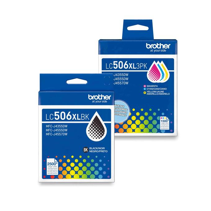 Brother LC506XL high-yield ink cartridge bundle with black and color packs