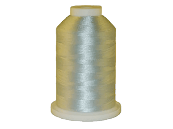 Brother embroidery thread spool in light blue with beige cap on white background