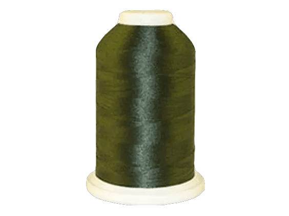 Brother dark olive green embroidery thread spool on white background