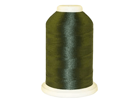 Brother dark olive green embroidery thread spool on white background