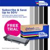 Brother toner cartridge with Refresh subscription box offering free trial and up to 50% savings