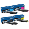 Brother TN227 toner cartridge bundle in cyan, magenta, yellow, and black with packaging