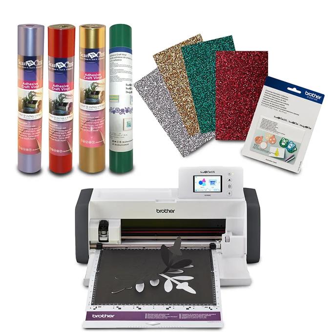 Brother ScanNCut cutting machine bundle with glitter vinyl rolls and adhesive craft sheets