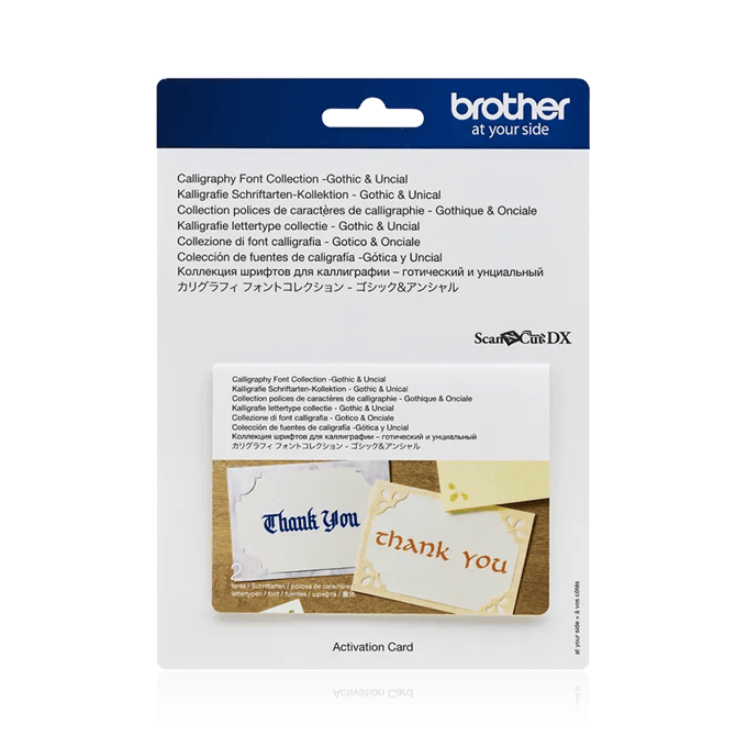 Brother ScanNCut DX calligraphy font collection activation card with Gothic and Uncial styles