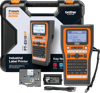 Brother PT-E510VP industrial label printer kit with carrying case, handheld device, and battery