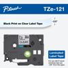 Brother TZe-121 laminated label tape cartridge with black print on clear background, 3/8-inch width