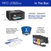 Brother MFC-J1360DW wireless color inkjet all-in-one printer with dimensions and starter ink cartridges