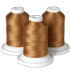 Three spools of gold embroidery thread on white cones for Brother sewing machines
