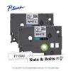 Brother P-touch TZe laminated label tape 2-pack, 12mm white with sample labels Friday and Nuts & Bolts