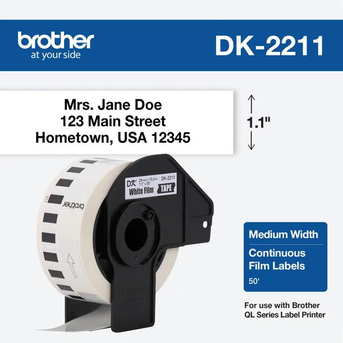 Brother DK-2211 continuous film label roll, 1.1 inches wide, for QL series label printers