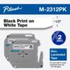 Brother M-2312PK non-laminated tape, 2-pack, black print on white, 1/2 inch