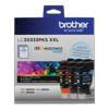 Brother LC30333PKS XXL high-yield ink cartridge 3-pack in cyan, magenta, and yellow