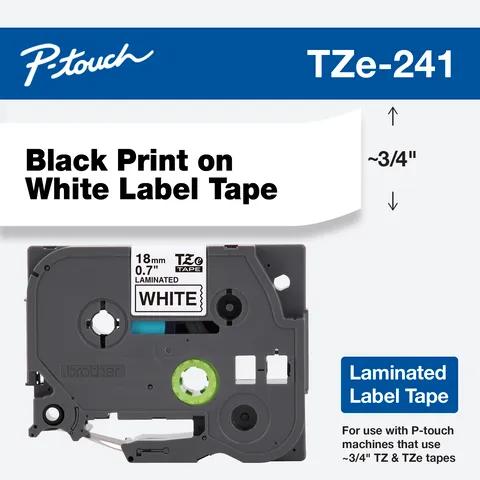 Cartucho de cinta para etiquetas laminadas Brother TZe-241 con texto negro sobre blanco, 3/4"