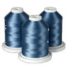 Three spools of blue embroidery thread on white bases for Brother sewing machines