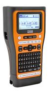 Brother P-touch EDGE label maker with QWERTY keyboard displaying patch panel cable labels