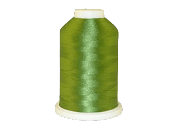 Brother olive green embroidery thread spool with white cap on transparent background
