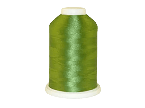Brother olive green embroidery thread spool with white cap on transparent background