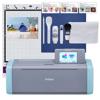 Brother ScanNCut DX cutting machine with touchscreen, accessories, and crafting materials