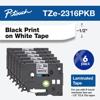 Brother TZe-2316PKB laminated tape 6-pack with black print on white, 1/2 inch width