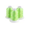 Three neon lime embroidery thread spools on white bases