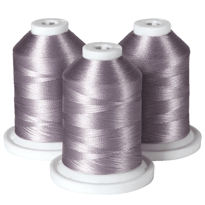 Three silver embroidery thread spools on white bases for Brother sewing machines