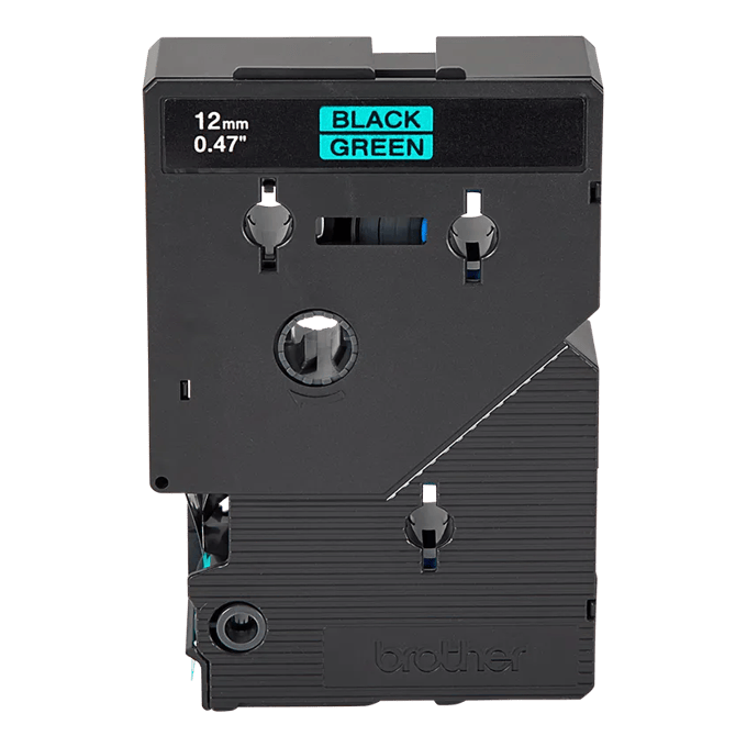 Brother TC8001 12mm label tape cartridge with black text on green background