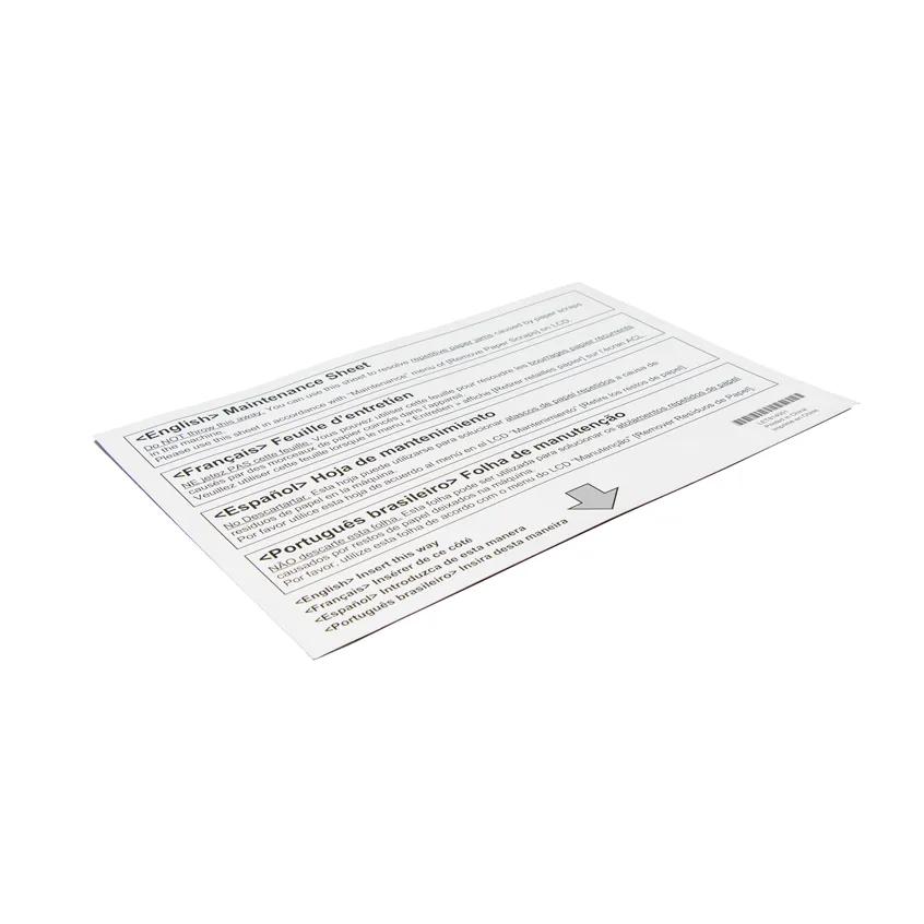 Brother printer maintenance sheet with multilingual instructions and arrow indicator