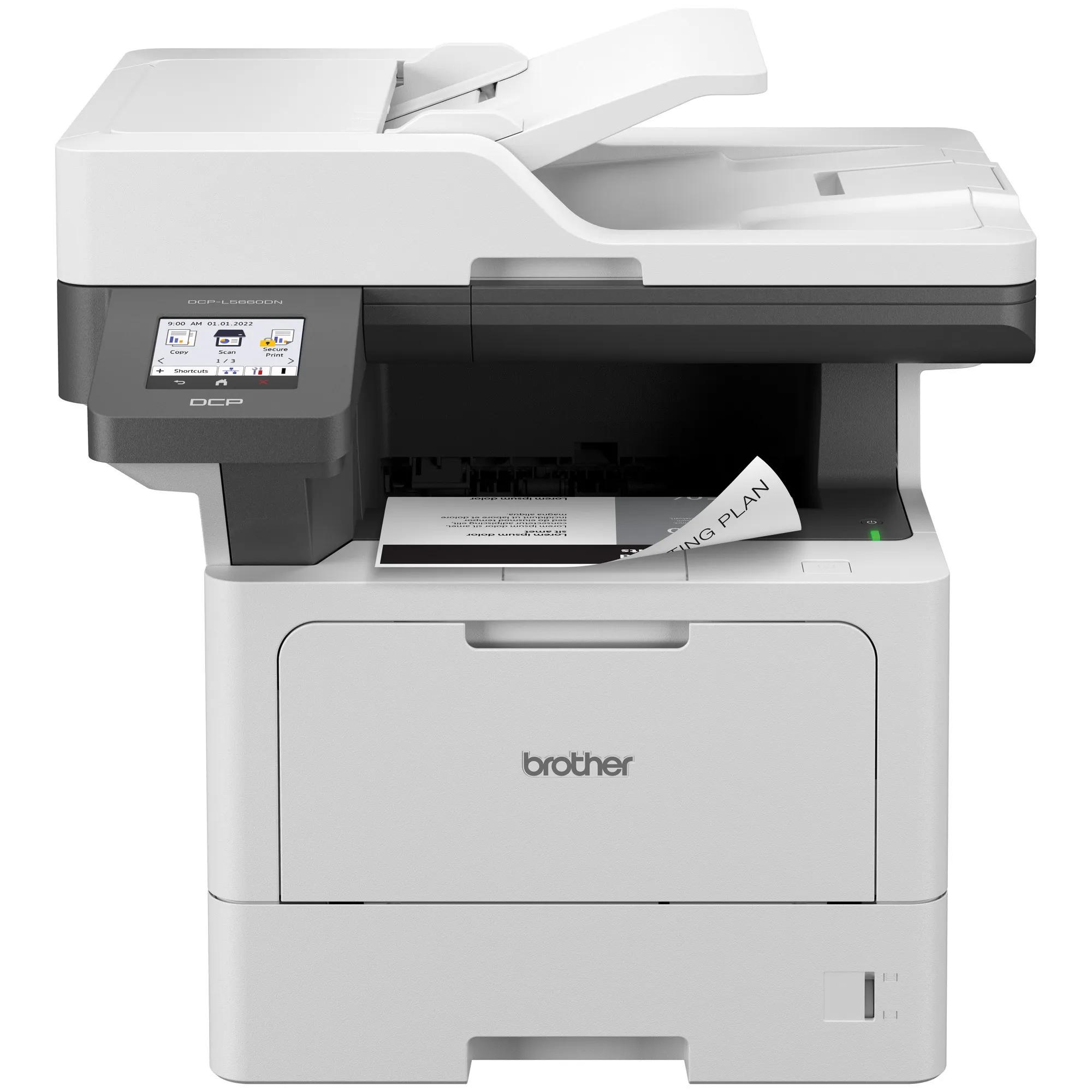 Impresora láser monocromática multifunción Brother DCP-L5650DN con pantalla táctil y alimentador automático