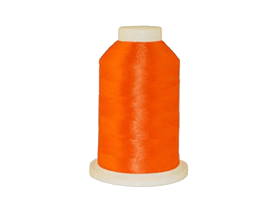 Brother embroidery thread spool in vibrant orange with white cap on white base