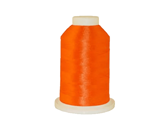 Brother embroidery thread spool in vibrant orange with white cap on white base