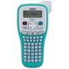 Brother P-touch handheld label maker in teal with QWERTY keyboard and LCD display