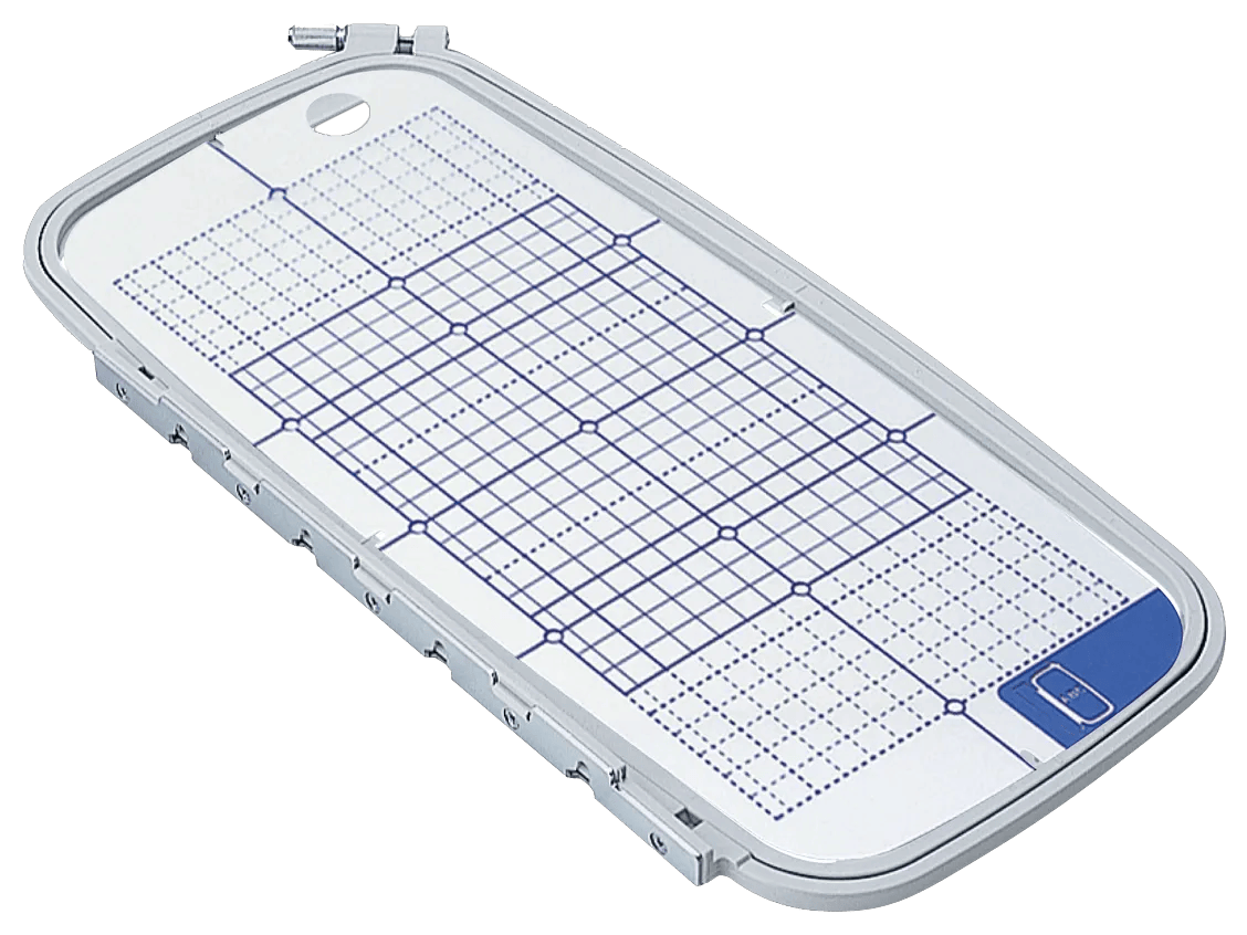 Brother embroidery hoop with grid markings for precise fabric positioning