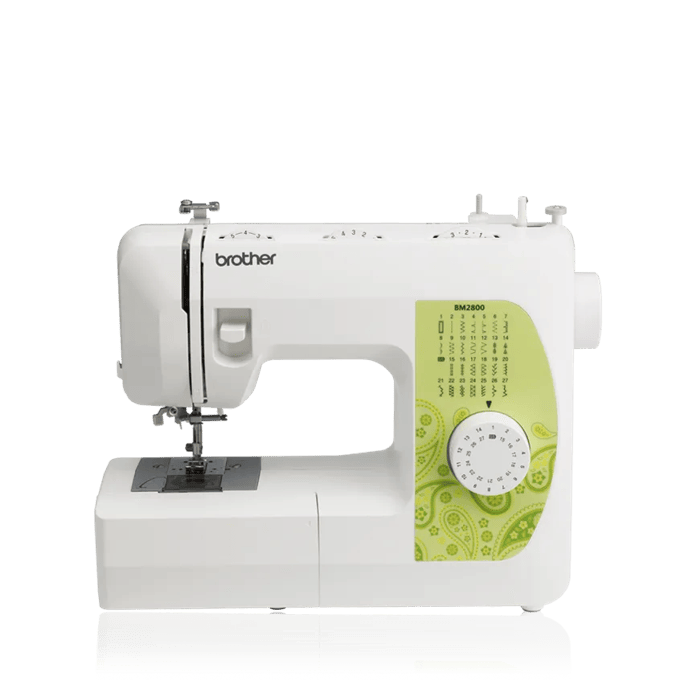 Brother BM2800 sewing machine with white body and green paisley pattern panel