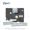 Brother P-touch TZe tape cassette in matte gray with white print and sample labels