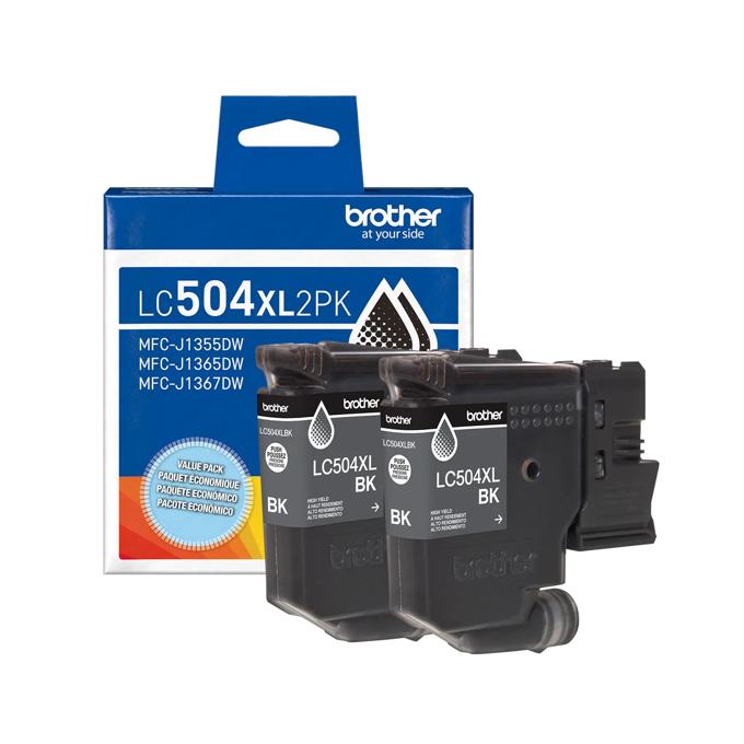 Brother LC504XL high-yield black ink cartridge 2-pack with packaging