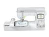 Brother NS1250E sewing and embroidery machine with touchscreen and teapot design in hoop
