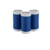 Three Brother blue sewing thread spools on white background