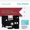 Brother TZe-RW54 embellish satin ribbon cartridge with gold print on red satin