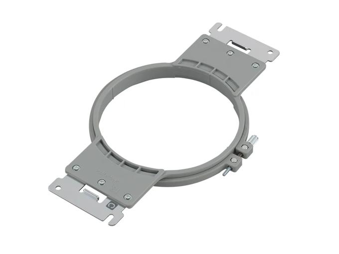 Brother embroidery hoop mounting bracket with gray circular frame and metal clips