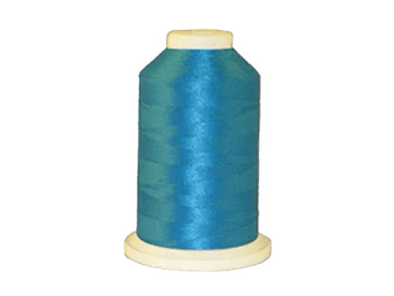 Brother embroidery thread spool in turquoise blue on white background
