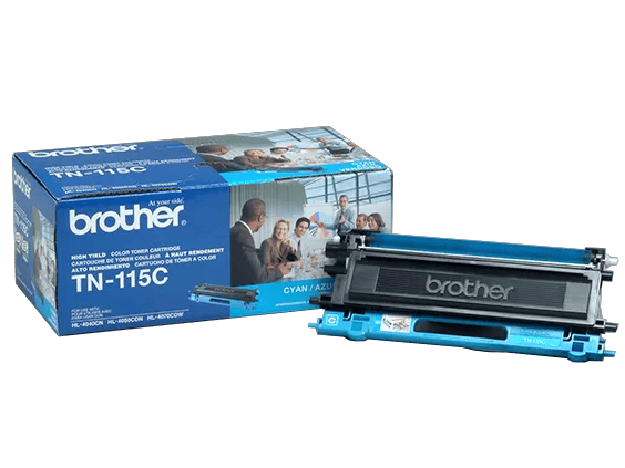 Brother TN-115C high-yield cyan toner cartridge with retail packaging