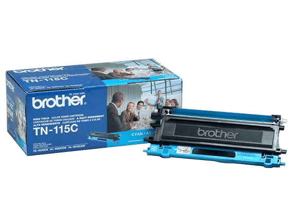 Brother TN-115C high-yield cyan toner cartridge with retail packaging