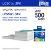 Brother LC501XL 3-pack high-yield ink cartridges with printed pages for Work Smart inkjet printers