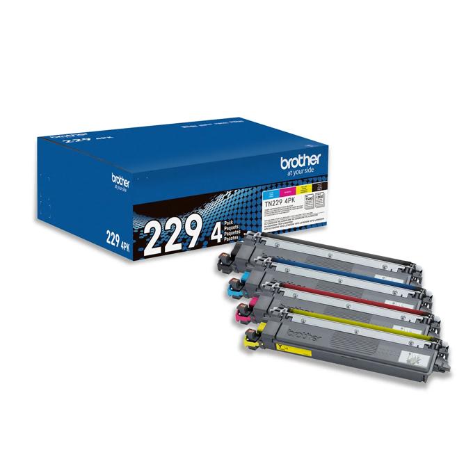 Brother TN229 4-pack color toner cartridges with blue packaging