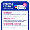 Brother Refresh EZ Print subscription infographic with ink delivery service details and trial offer