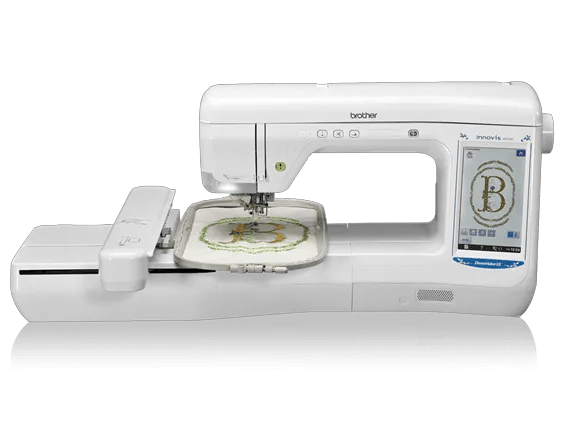 Brother VE2200 embroidery machine with touchscreen and floral hoop design