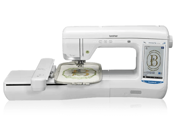 Brother VE2200 embroidery machine with touchscreen and floral hoop design