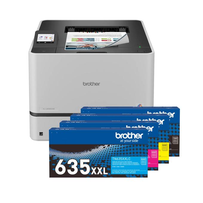Brother HL-L8430CDW color laser printer with four TN635XXL high-yield toner cartridges
