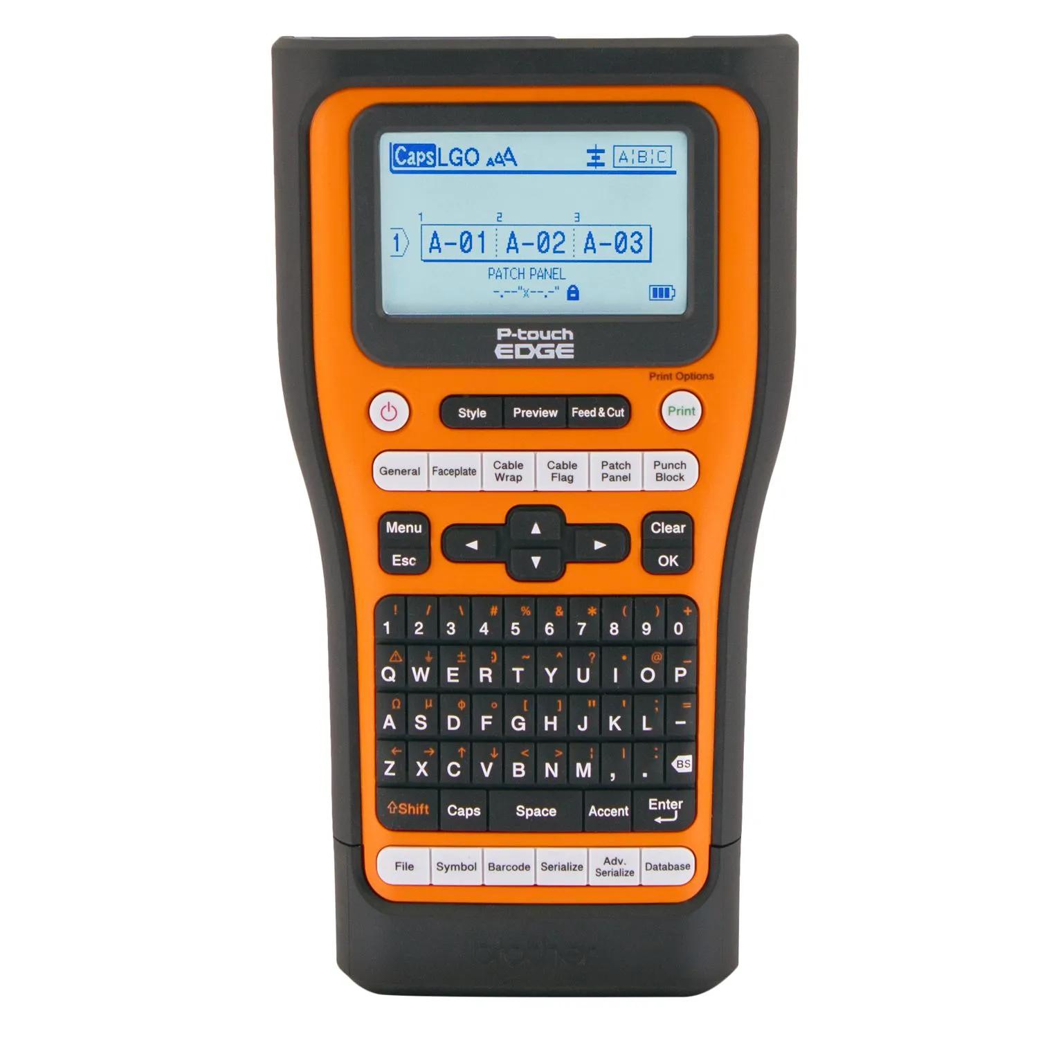 Brother P-touch EDGE handheld label maker with QWERTY keyboard and LCD display