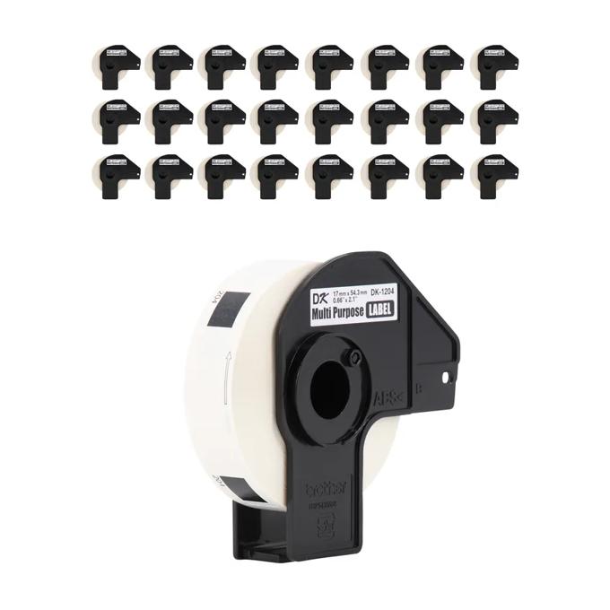 Brother DK-1204 multi-purpose label roll in black cartridge with white paper tape
